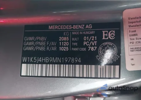 2021 Mercedes-Benz Cla 250 4Matic из США, поврежденный, VIN W1K5J4HB9MN197894